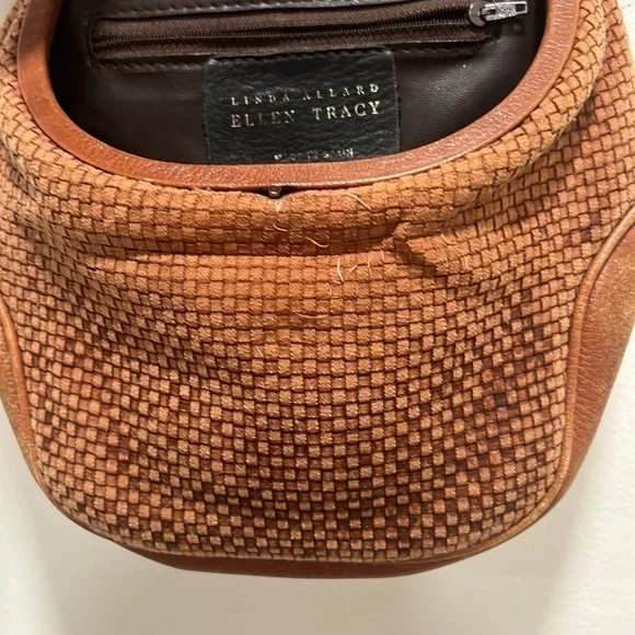 𝅺VINTAGE Ellen Tracy Linda Allard Shoulder Bag Woven Leather Snap Closure - Picture 10 of 12